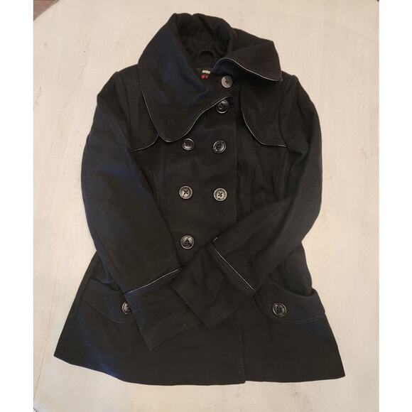 MISS SIXTY Black Wool Y2K Double-Breasted Wide Collar Pea Coat Jacket Medium - Picture 5 of 12